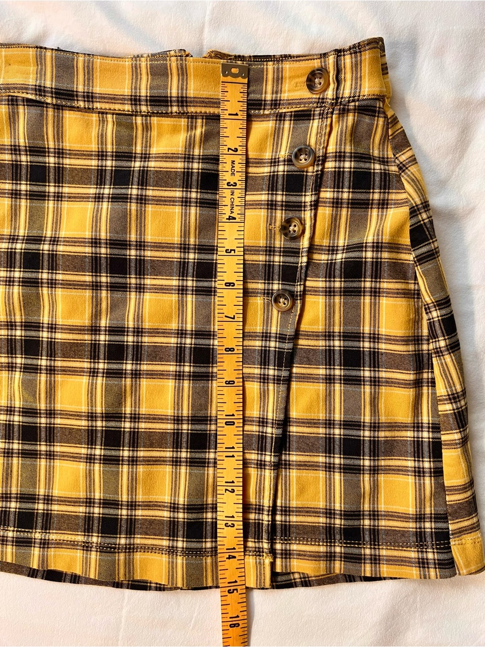 Hollister Yellow & Black Plaid Button-Side Mini Skirt - Picture 3 of 7